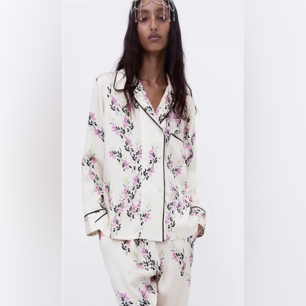 floral satin pj set // zara